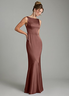 Azazie Tamera Bridesmaid Dresses Espresso Mermaid Pleated Stretch Satin Dress image7