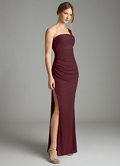 Azazie Tati Bridesmaid Dresses Cabernet Sheath Off the Shoulder Mesh Dress image3