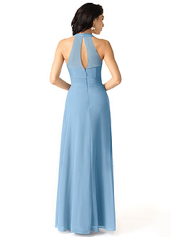 Azazie Danica Bridesmaid Dresses Steel Blue A-Line Pleated Chiffon Dress image2