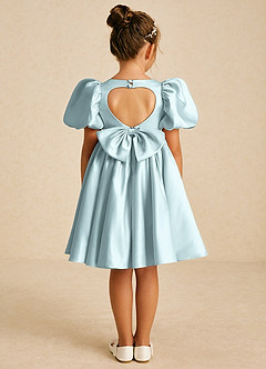 Azazie Muffin Blumenmädchenkleider A-Linie mit ärmel Matte Satin Kleid Nebel image1