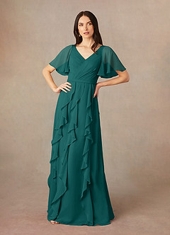 Azazie Watson Mother of the Bride Dresses Peacock A-Line V-Neck Chiffon Dress image1