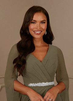 Azazie Belinda Mother of the Bride Dresses Willow Green A-Line V-Neck Pleated Chiffon Dress image5