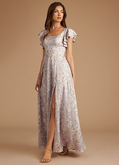 Azazie Bondi Bridesmaid Dresses Lilac Dreamy FLoral A-Line Ruched Dreamy Floral Dress image4
