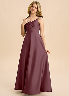 Azazie Bug Junior Robe Trapèze en Satin extensible Plissée Sangria image3