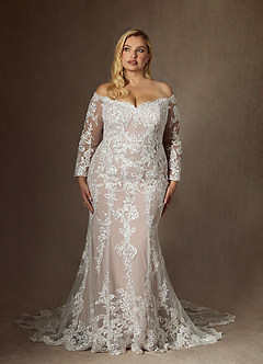 Azazie Empiria Vestidos de novia Vestido de Blanco Diamante Nude de Tul de Corte Sirena con Lentejuela image9