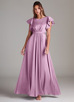 Azazie Daphne Bescheidene Brautjungfernkleider A-Linie Gestreift Stretch-Satin Bodenlänge Kleid image1