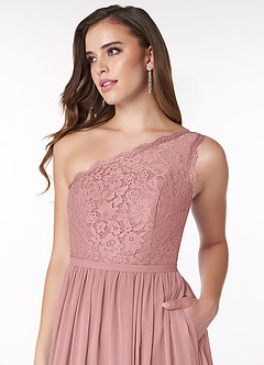 Azazie Demi Bridesmaid Dresses Dusty Rose A-Line One Shoulder Chiffon Dress image5