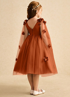 Azazie Staria Flower Girl Dresses Burnt Orange Ball-Gown Ruched Tulle Dress image9