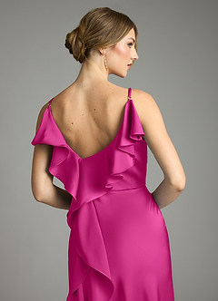 Azazie Eirene Final Sale Fuchsia Sheath Pleated Stretch Satin Dress image6