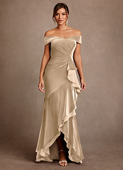 Azazie Billings Moeder van de bruid jurken Zeemeermin Jurk van flueel Off the Shoulder Champagne image1