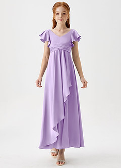 Azazie Omari Junior Lilac A-Line Pleated Stretch Satin Dress image5