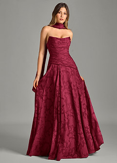 Azazie Gabriela Bridesmaid Dresses Burgundy A-Line Strapless Floral Burnout Dress image7