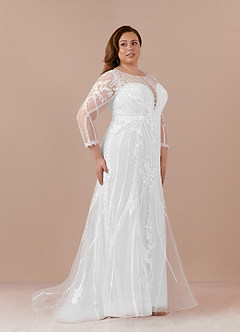 Azazie Yoki Vestidos de novia Vestido de Diamante Blanco de Tul de Corte Sirena con Scoop image9