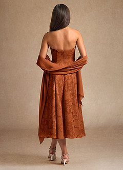 Azazie Lorain vestidos de madre de la novia Vestido de Naranja Quemada de Devorado Floral de Corte en A con Plisado image3