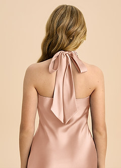 Azazie Chickie Junior Etui Plissee Stretch-Satin Kleid Roségold image6