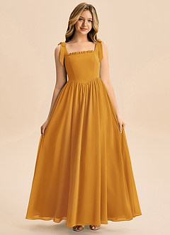 Azazie Delia Junior Abito A-Line in Chiffon Fiocco Caramello image3