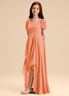 Azazie Priya Junior A-Linie Blouson Chiffon Kleid Sonnenuntergang image4