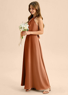 Azazie Beah Junior Copper A-Line Pleated Stretch Satin Dress image7