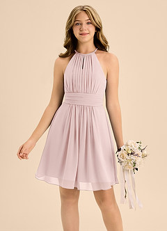 Azazie Bonnie Junior Blushing Pink A-Line Pleated Chiffon Dress image3
