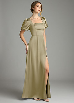 Azazie Fyona 신부 들러리 드레스 A라인 주름진 스트레치 새틴 바닥 길이 드레스 image5