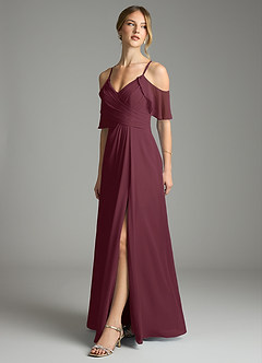 Azazie Dakota Bridesmaid Dresses Cabernet A-Line V-Neck Pleated Chiffon Dress image4