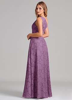Azazie Phaedra Bridesmaid Dresses Wisteria A-Line One Shoulder Floral Burnout Dress image2