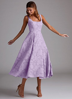 Azazie Amalie Bridesmaid Dresses Lilac A-Line Pleated Floral Burnout Dress image3
