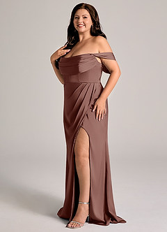 Azazie Johana Bridesmaid Dresses Espresso Mermaid Off the Shoulder Stretch Satin Convertible Dress image10