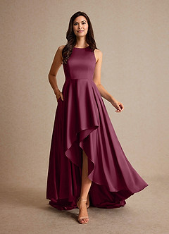 Azazie Niles Mother of the Bride Dresses Mulberry A-Line Trains Stretch Satin Dress image6