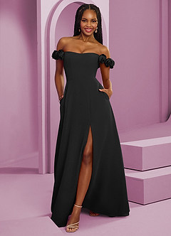 Barbie ♥ Azazie Jurken voor bruidsmeisjes Converteerbaar Jurk van Chiffon met A-Lijn Off the Shoulder Zwart image1