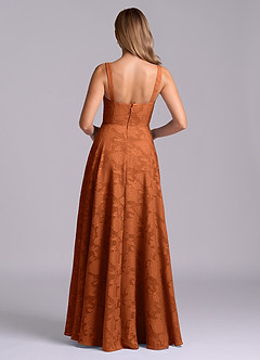 Azazie Shaude Bridesmaid Dresses Burnt Orange A-Line Pleated Floral Burnout Dress image2