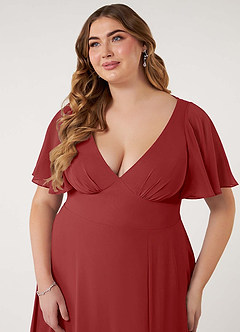 Azazie Kimber Vestidos de damas de honor Vestido de Óxido de Gasa de Corte en A con Manga volante image12