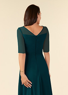 Azazie Naomi Mother of the Bride Dresses Pine A-Line Boatneck Pleated Chiffon Dress image6