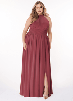 Azazie Iman Abiti da Damigella Abito A-Line in Chiffon A-Line con Increspature Merlot image8