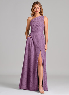 Azazie Phaedra Bridesmaid Dresses Wisteria A-Line One Shoulder Floral Burnout Dress image1