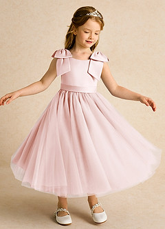 Azazie Serene Robe Demoiselle D'honneur Fillette Robe Princesse en Mat Satiné Arc Rose Pâle image4