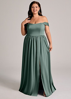 Azazie Calianna Bridesmaid Dresses Sea Moss A-Line Off the Shoulder Stretch Satin Convertible Dress image8