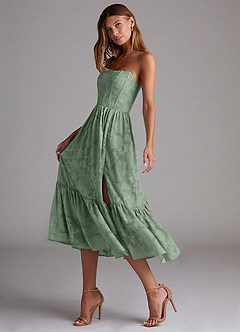 Azazie Delphina Bridesmaid Dresses Matcha A-Line Strapless Floral Burnout Convertible Dress image5