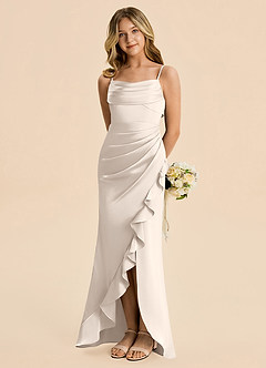 Azazie Mia Junior White Alabaster Mermaid Pleated Stretch Satin Dress image1