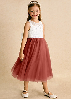 Azazie Lina Flower Girl Dresses Ivory Terracotta Ball-Gown Lace Dress image3
