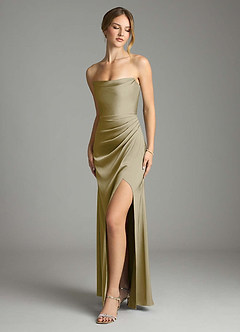 Azazie Leonis Bridesmaid Dresses Moss Green Mermaid Pleated Stretch Satin Convertible Dress image1