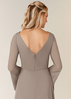 Azazie Teraso Mother of the Bride Dresses Taupe A-Line Pleated Mesh Dress image6