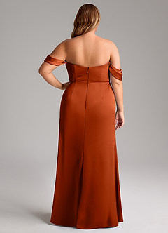 Azazie Saige Bridesmaid Dresses Paprika Sheath Off the Shoulder Stretch Satin Dress image12