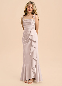 Azazie Ryan Junior Blushing Pink Sheath Bow Stretch Satin Dress image1