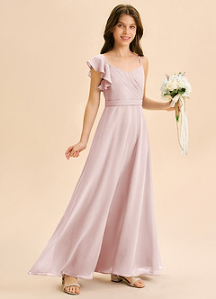 Azazie Kelsea Junior Vestido de Rosa Rubor de Gasa de Corte en A con Volante image1