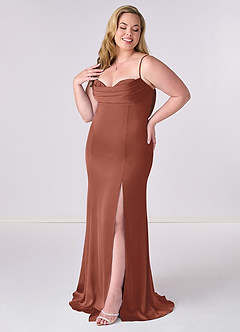 Barbie ♥ Azazie Bridesmaid Dresses Auburn Mermaid Corset Stretch Satin Dress image9