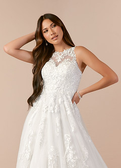 Azazie Melrose Wedding Dresses A-Line Sweetheart Lace Tulle Chapel Train Dress image7