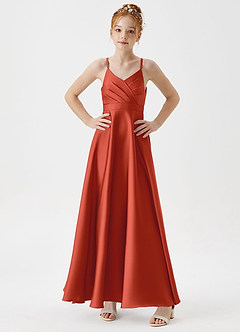 Azazie Avelina Junior A-Linie Plissee Stretch-Satin Kleid Rost image3