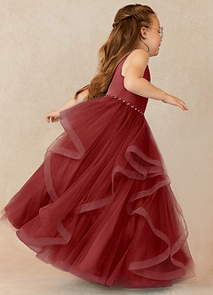 Azazie Sofia Flower Girl Dresses Rust A-Line Beaded Tulle Dress image3