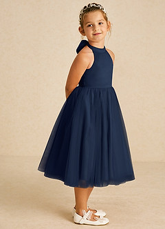 Azazie Dora Flower Girl Dresses Dark Navy A-Line Bow Tulle Dress image3